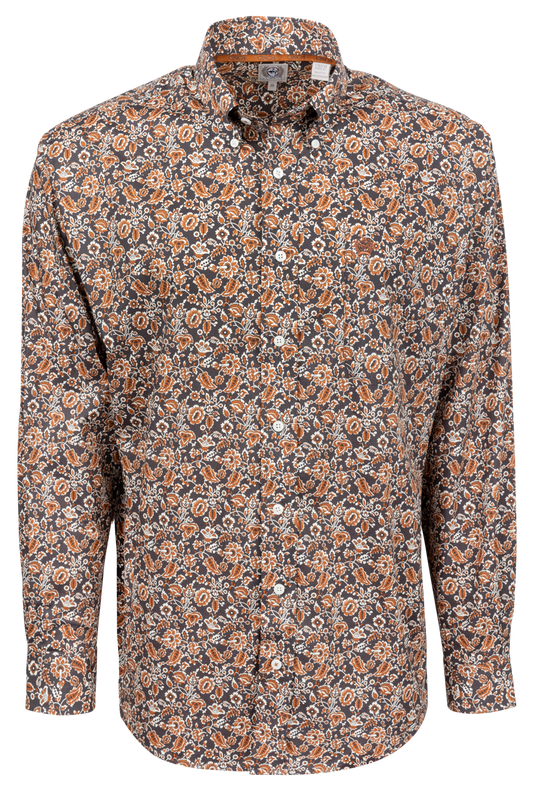 Cinch Floral Print Button-Front Shirt - Charcoal