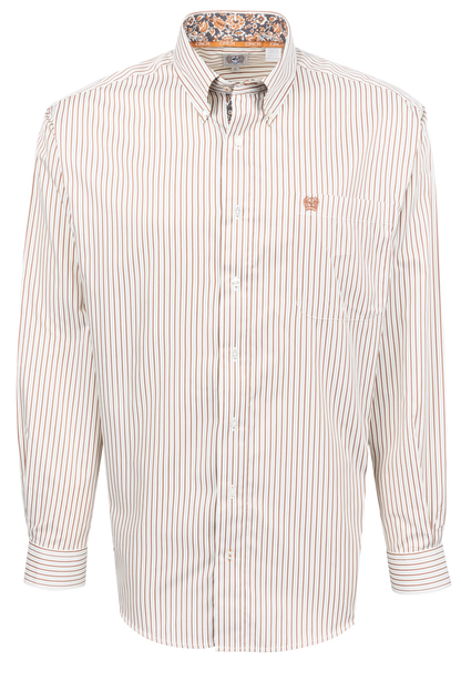 Cinch Striped Button-Front Shirt - Cream