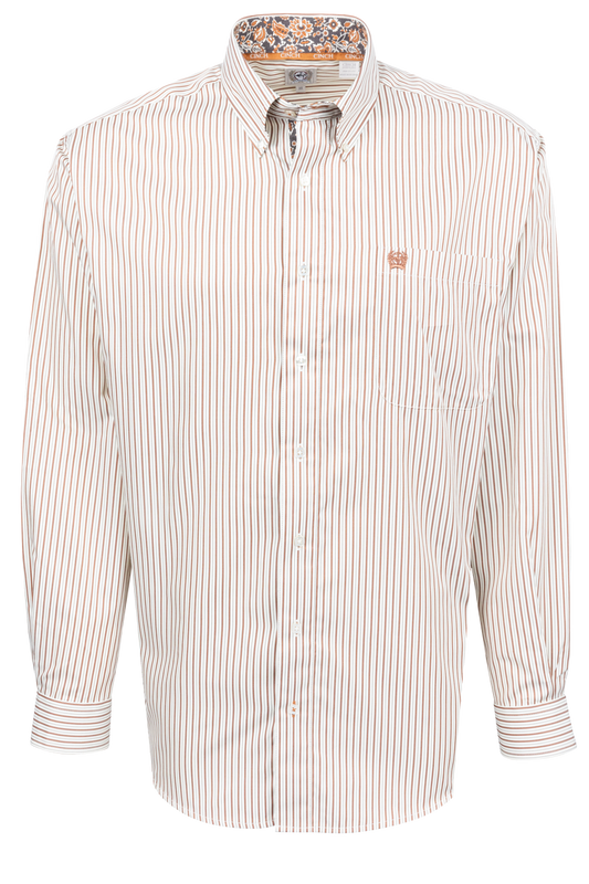 Cinch Striped Button-Front Shirt - Cream