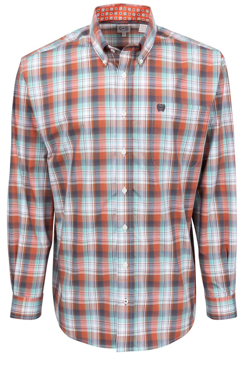 Cinch Plaid Button-Front Shirt - Multi