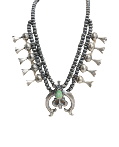 Silver and Turquoise Squash Blossom Necklace
