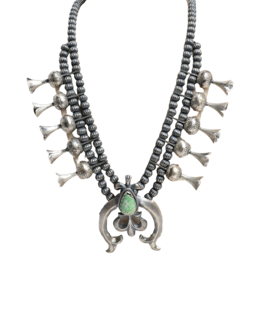 Silver and Turquoise Squash Blossom Necklace