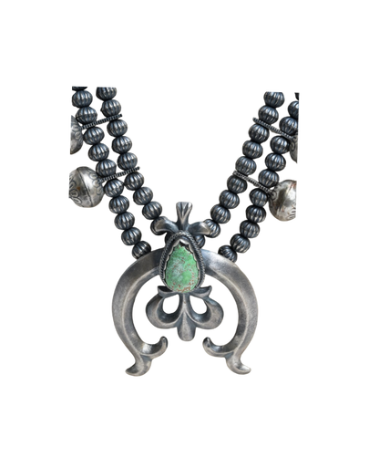 Silver and Turquoise Squash Blossom Necklace
