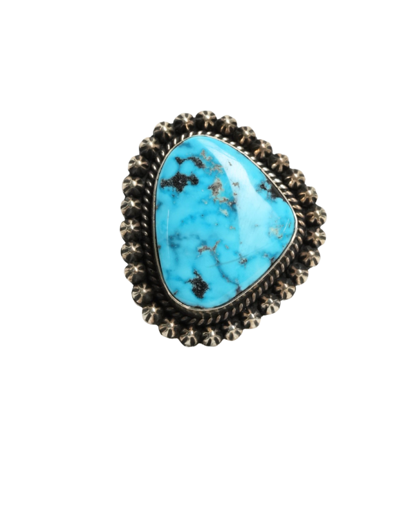 Engraved Turquoise and Silver Ring