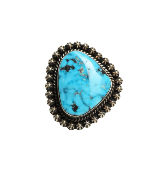Engraved Turquoise and Silver Ring