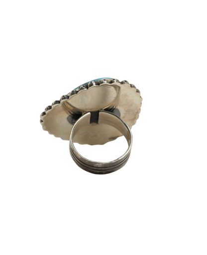 Engraved Turquoise and Silver Ring