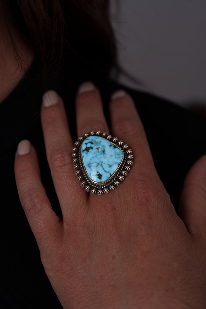 Engraved Turquoise and Silver Ring