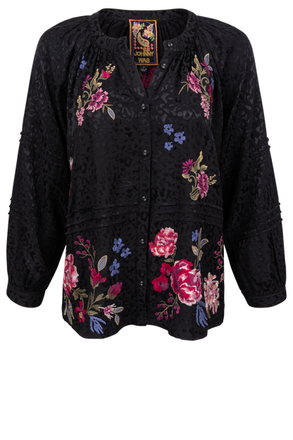 Johnny Was Pintuck Raglan Button Up Blouse
