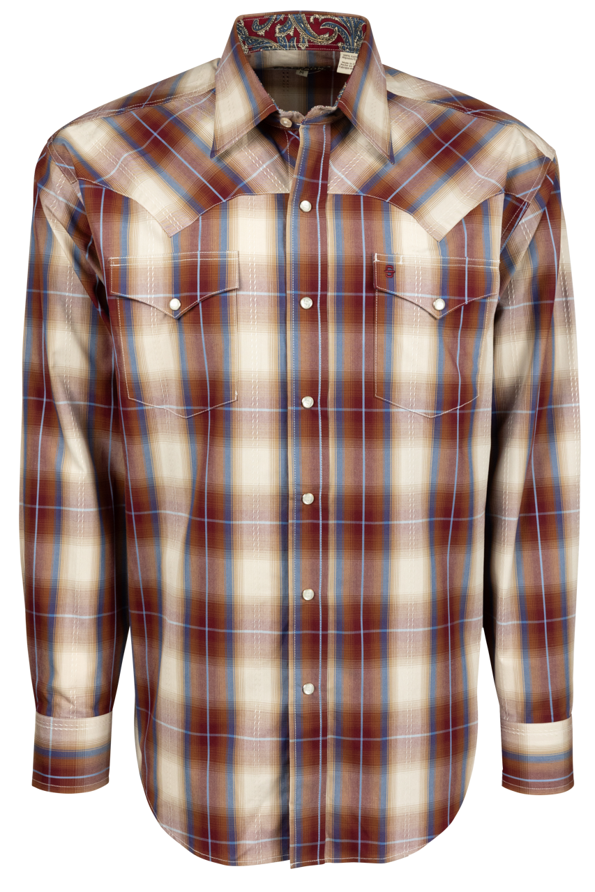 Stetson Men's Classic Plaid Snap Front Shirt - Red