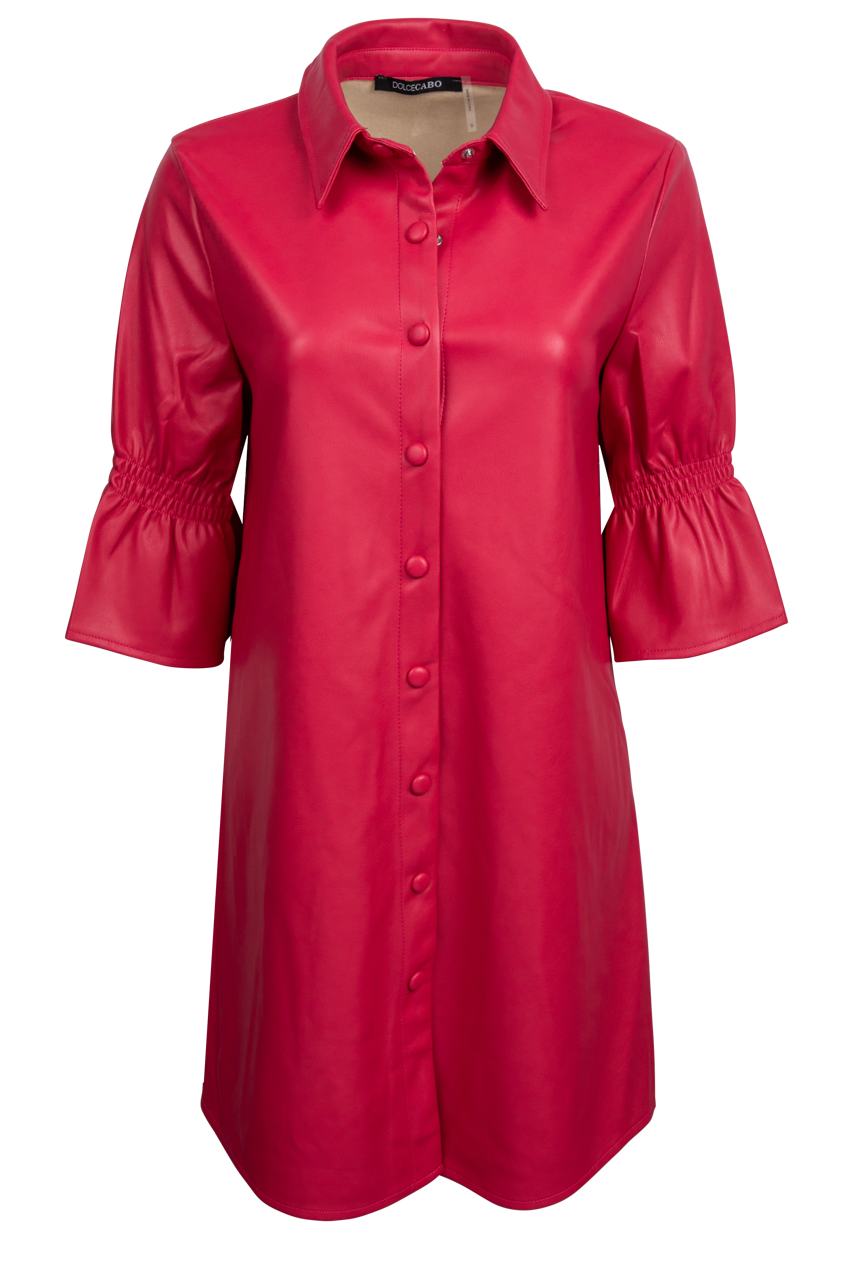 Dolce Cabo Faux Leather Dark Pink Ruffle Dress