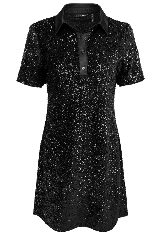 Dolce Cabo Black Sequin Polo Dress