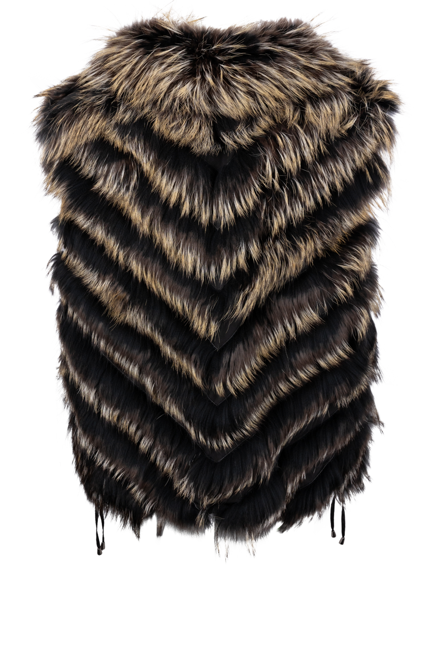Diomi Reversible Fox Fur and Silk Vest - Black/Gold Bleach