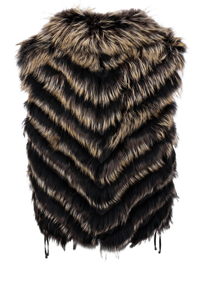Diomi Reversible Fox Fur and Silk Vest - Black/Gold Bleach