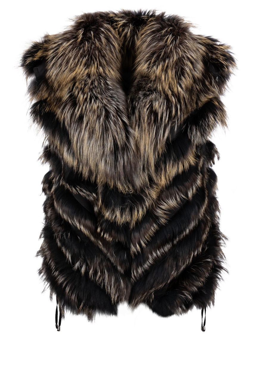 Diomi Reversible Fox Fur and Silk Vest - Black/Gold Bleach