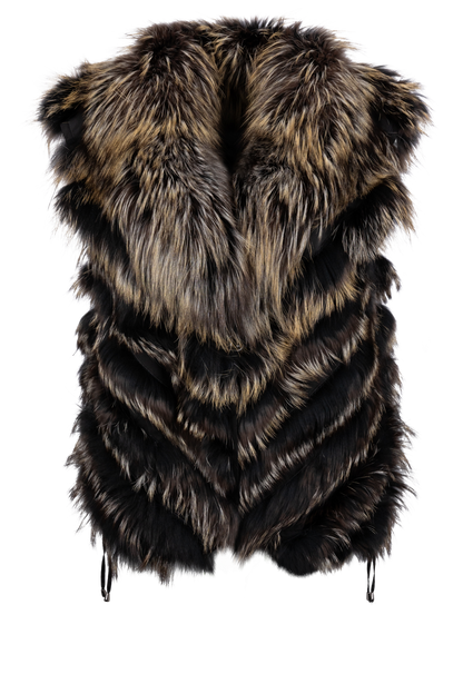Diomi Reversible Fox Fur and Silk Vest - Black/Gold Bleach