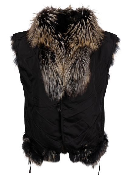 Diomi Reversible Fox Fur and Silk Vest - Black/Gold Bleach