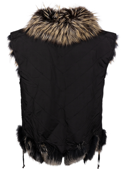 Diomi Reversible Fox Fur and Silk Vest - Black/Gold Bleach