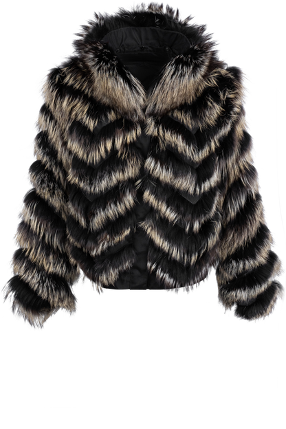 Diomi Reversible Fox Fur and Silk Jacket - Black/Gold Bleach