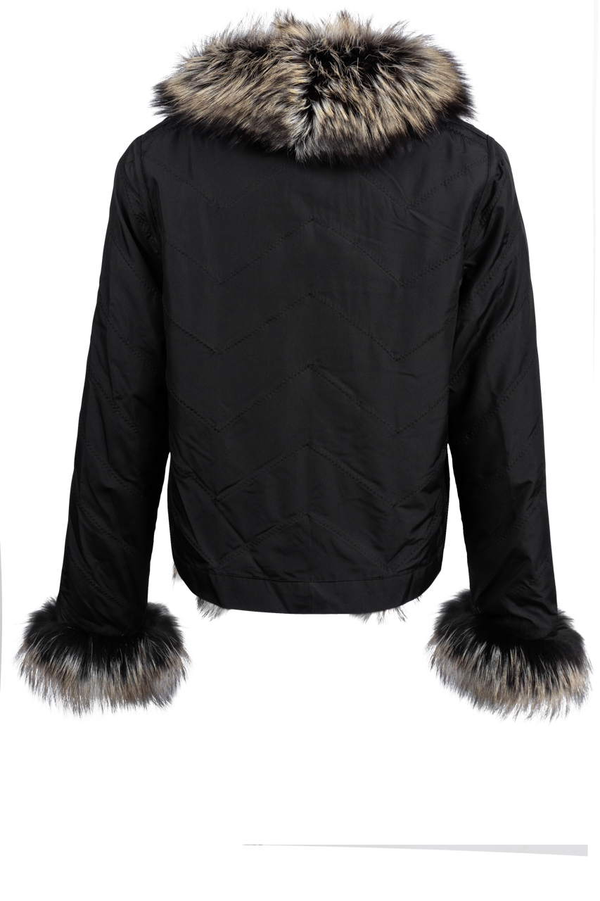 Diomi Reversible Fox Fur and Silk Jacket - Black/Gold Bleach