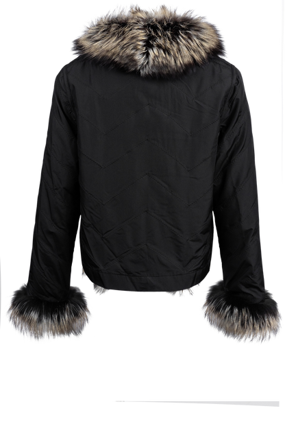 Diomi Reversible Fox Fur and Silk Jacket - Black/Gold Bleach