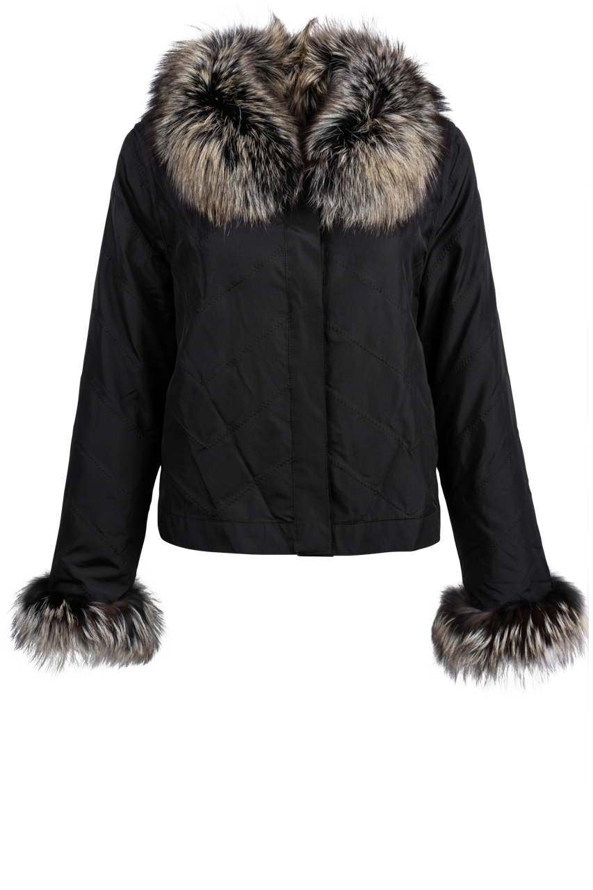 Diomi Reversible Fox Fur and Silk Jacket - Black/Gold Bleach