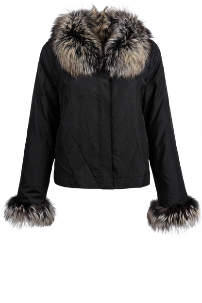 Diomi Reversible Fox Fur and Silk Jacket - Black/Gold Bleach