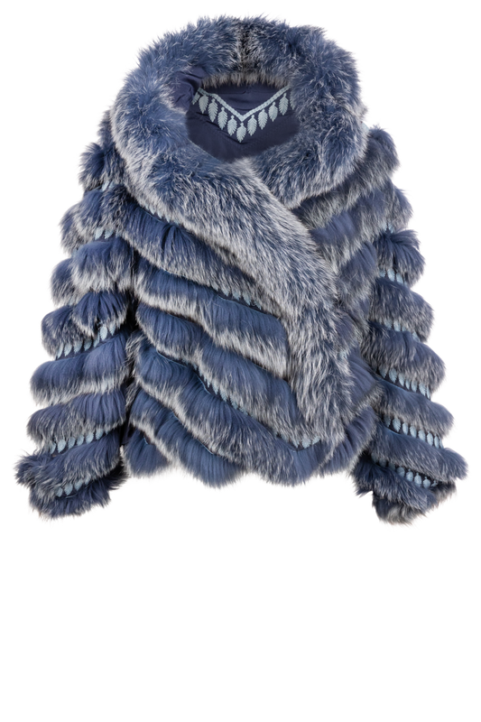 Diomi Reversible Fox Fur and Silk Jacket - Marine