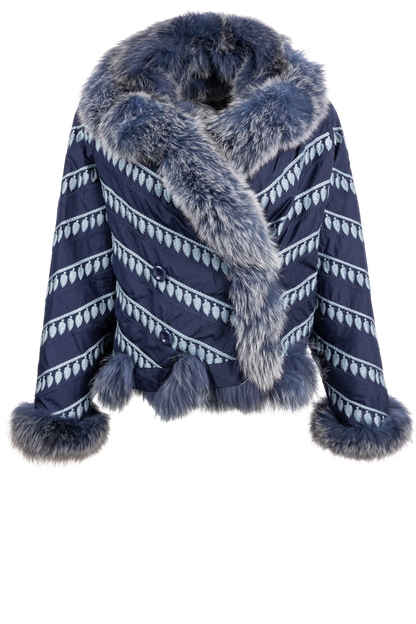 Diomi Reversible Fox Fur and Silk Jacket - Marine