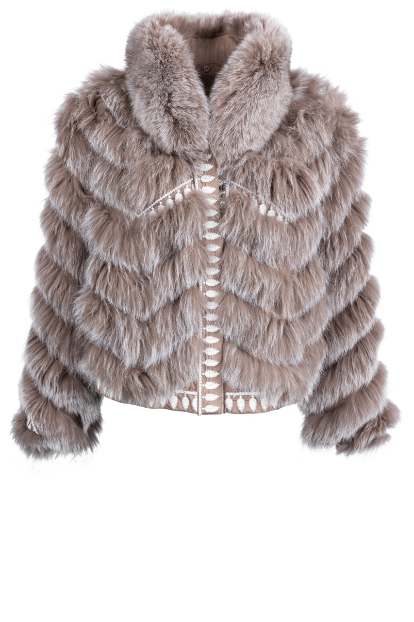 Diomi Reversible Fox Fur and Silk Bomber Jacket - Caffe Latte