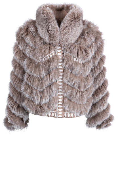 Diomi Reversible Fox Fur and Silk Bomber Jacket - Caffe Latte