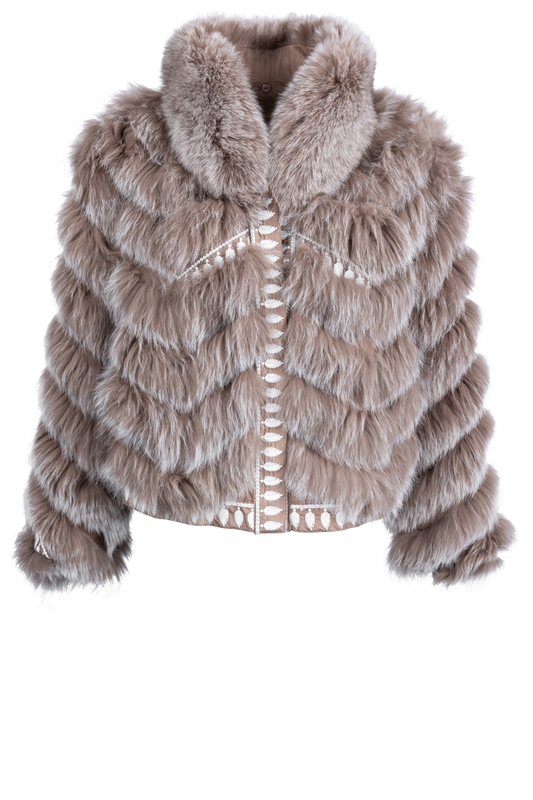 Diomi Reversible Fox Fur and Silk Bomber Jacket - Caffe Latte