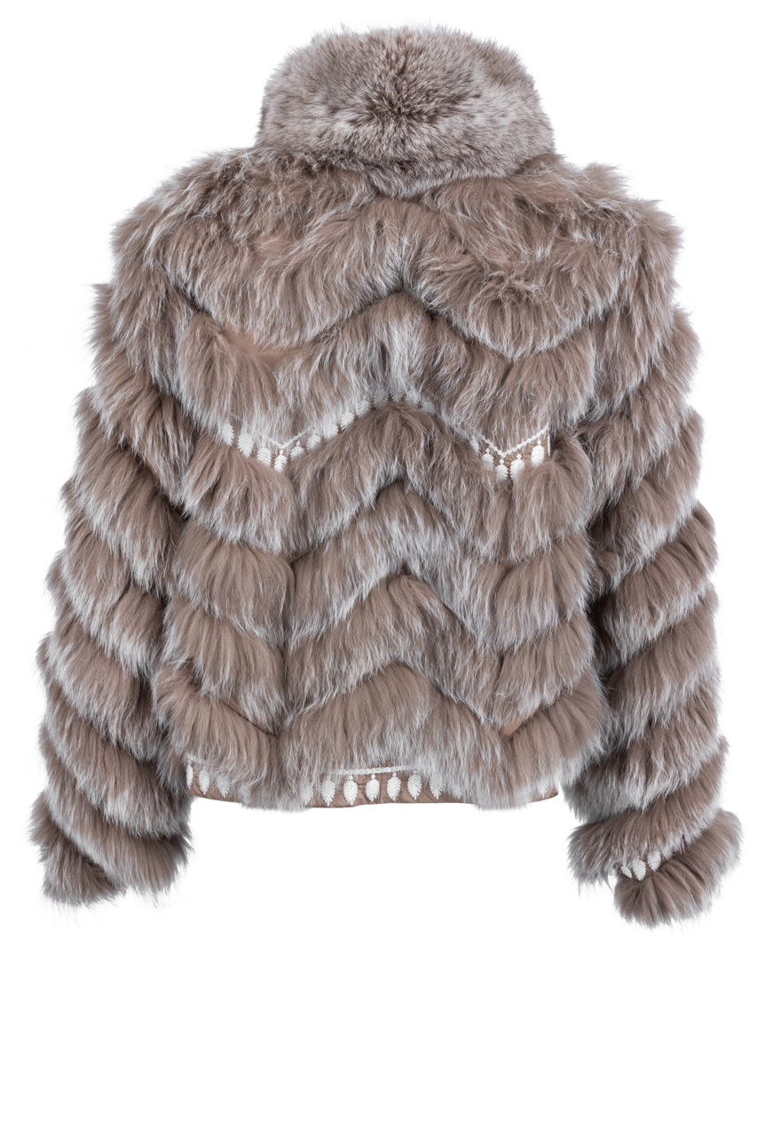 Diomi Reversible Fox Fur and Silk Bomber Jacket - Caffe Latte