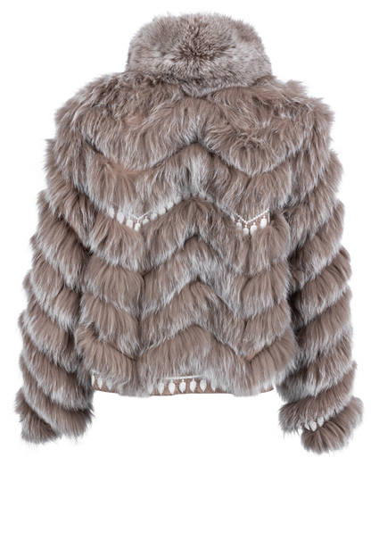 Diomi Reversible Fox Fur and Silk Bomber Jacket - Caffe Latte