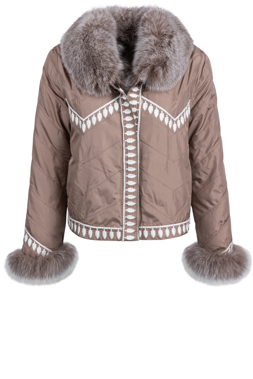 Diomi Reversible Fox Fur and Silk Bomber Jacket - Caffe Latte