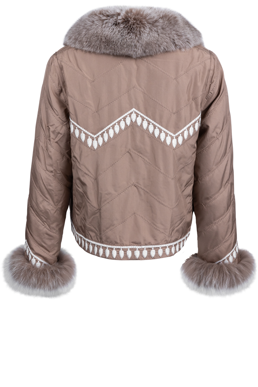 Diomi Reversible Fox Fur and Silk Bomber Jacket - Caffe Latte