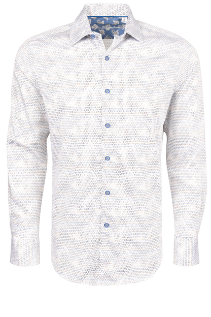 robert graham dress shirts Hudson Long Sleeve Button Down Shirt * Point collar * Full button front placket * 3D jacquard with oversized paisley design * Serpent motif across shoulder and back * Wooden and golden beading * Long sleeve * Button cuff * Shirttail hem * 53% cotton Robert Graham Men's Gatsby Long-Sleeve