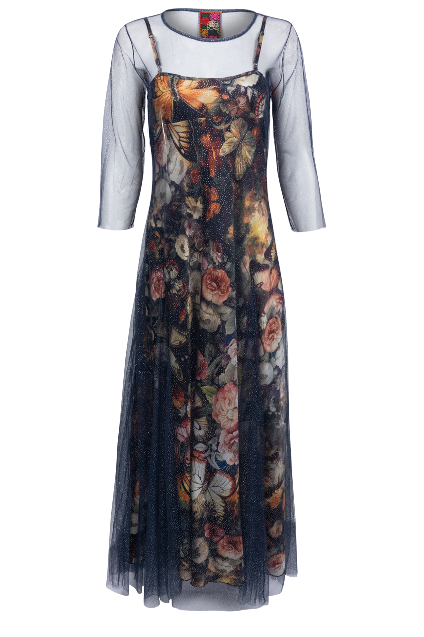 Johnny Was Silver Foil Mesh Dress