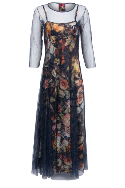 Johnny Was Silver Foil Mesh Dress