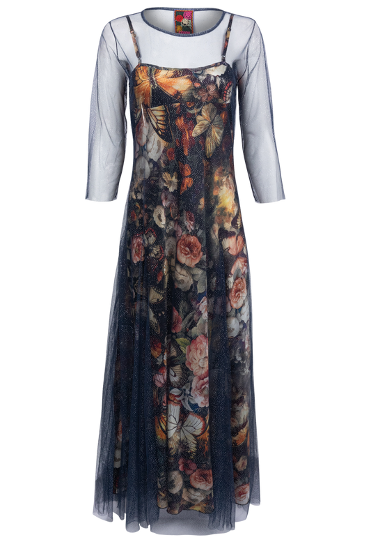 Johnny Was Silver Foil Mesh Dress