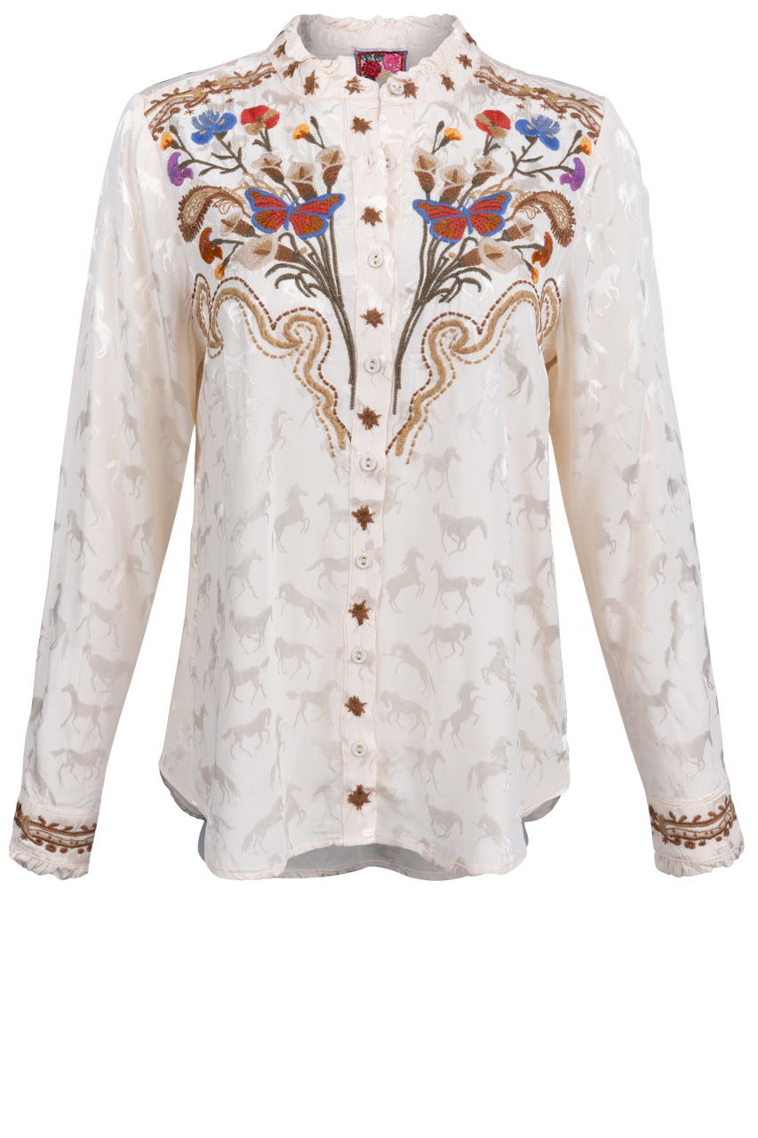 Johnny Was Ruffle Neck Shirt