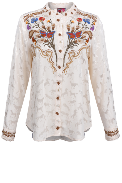 Johnny Was Ruffle Neck Shirt