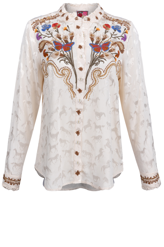 Johnny Was Ruffle Neck Shirt