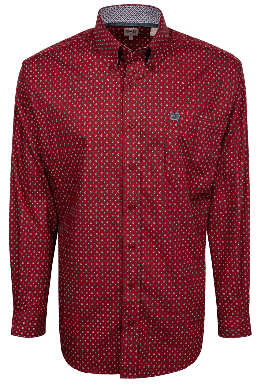 Cinch Button-Front Shirt - Deep Red