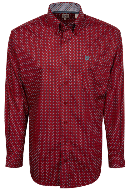 Cinch Button-Front Shirt - Deep Red