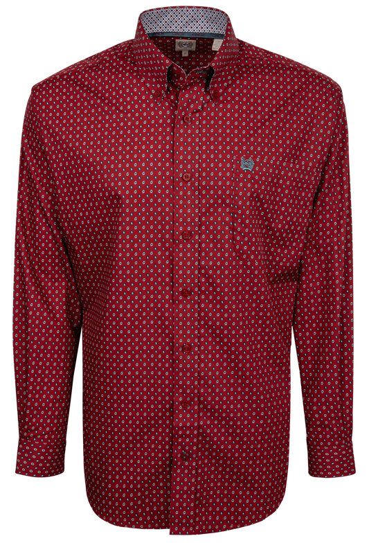 Cinch Button-Front Shirt - Deep Red