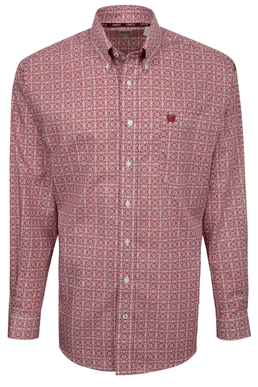 Cinch Foulard Print Button-Front Shirt - Red Royal