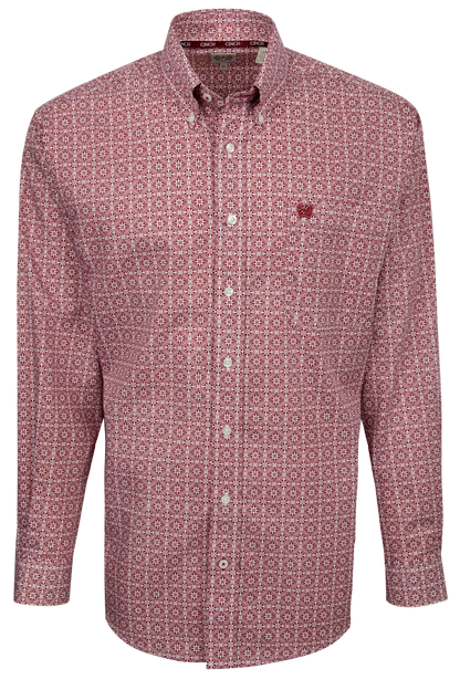 Cinch Foulard Print Button-Front Shirt - Red Royal