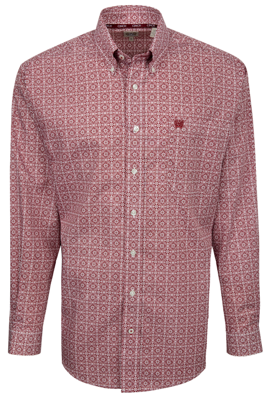 Cinch Foulard Print Button-Front Shirt - Red Royal