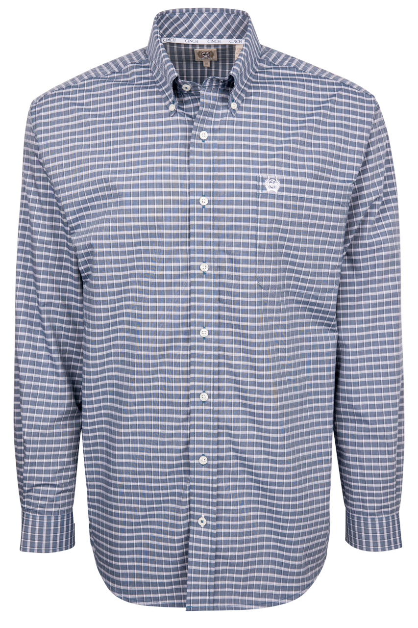 Cinch Button-Front Shirt - Blue Check
