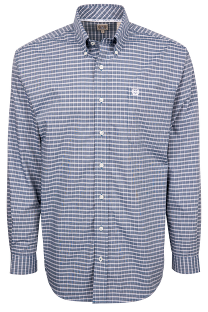 Cinch Button-Front Shirt - Blue Check